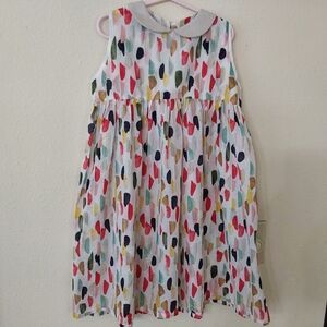 Dotti White Sleeveless Dress with Multicolor Spot Print and Peter Pan Collar